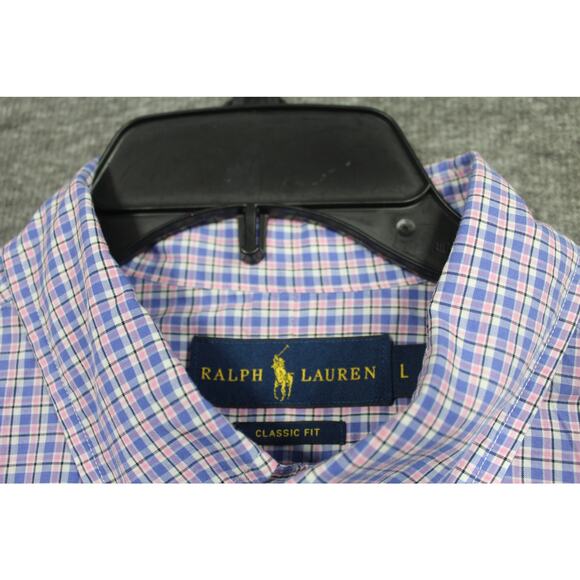 Polo Ralph Lauren Button Shirt Men Large Classic Fit Check Long Sleeve Blue Pink - Picture 3 of 7
